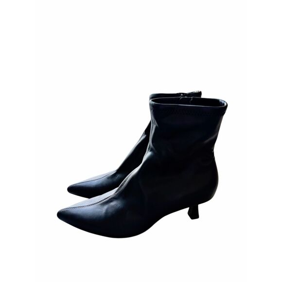 Open Edit Sock Booties Size 8 Black Pointed Toe Kitten Heel Side Zip NEW - Picture 2 of 7